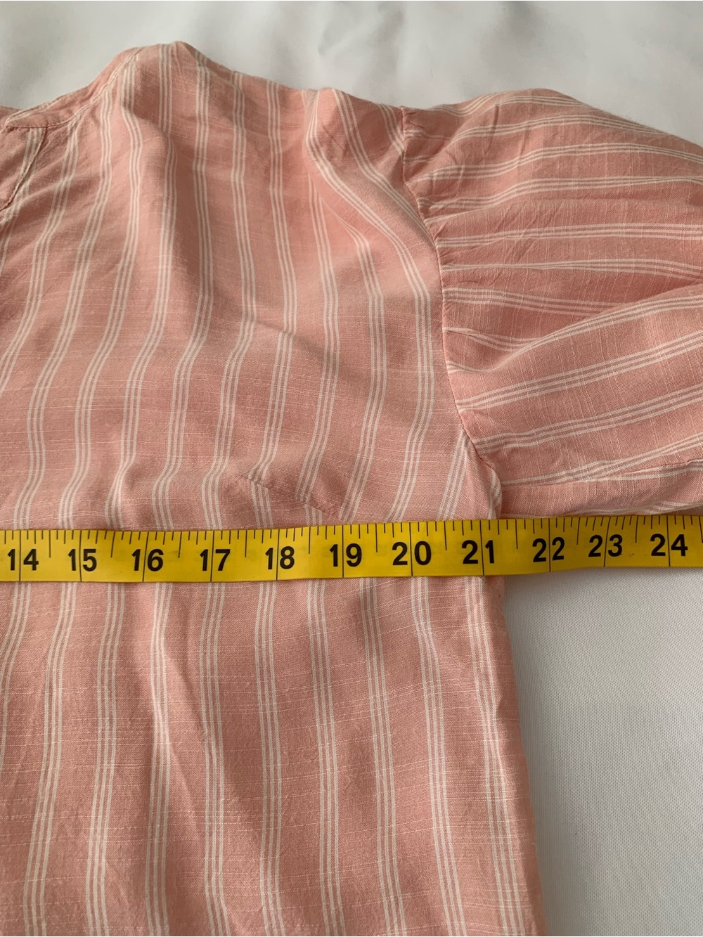 Jessica Simpson Pink & White Striped Tunic Blouse Puffed Sleeves Large Cottage - Picture 8 of 9